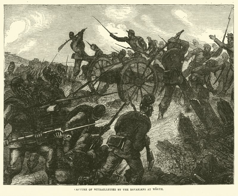 Fångst av Mitrailleuses av bayererna i Worth, augusti 1870 av English School
