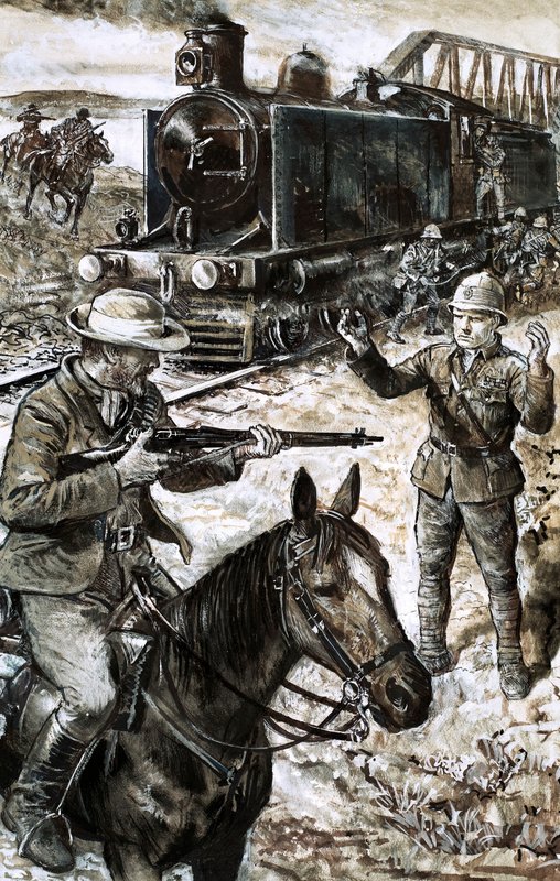 Fångst av Winston Churchill under boerkriget (gouache på papper) av English School