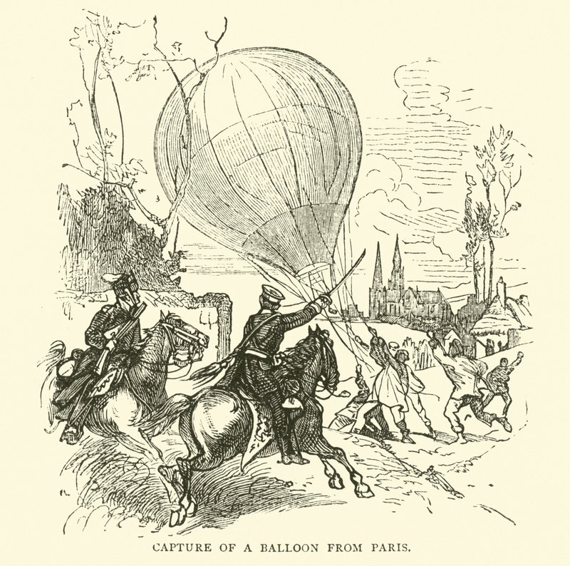 Fångst av en ballong från Paris, januari 1871 av English School
