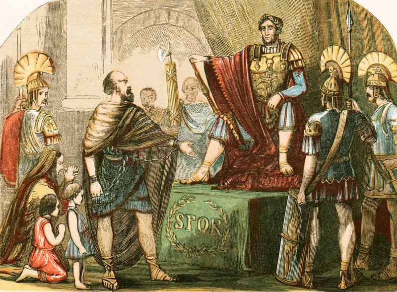 Caractacus före den romerske kejsaren Claudius av English School