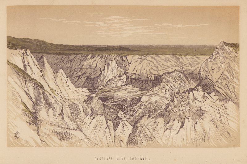 Carclaze-gruvan, Cornwall (litografi) av English School