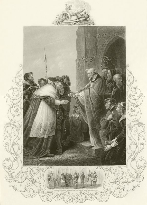 Kardinal Wolsey går in i Abbey of Leicester av English School