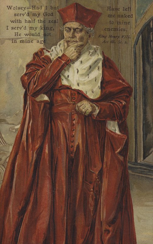 Kardinal Wolsey, från Shakespeares kung Henry VIII (färg litho) av English School