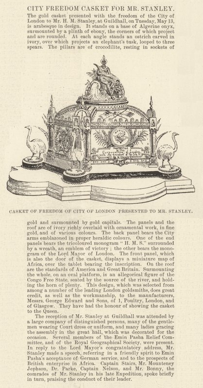 Casket of Freedom of City of London presenteras för Mr Stanley (gravyr) av English School