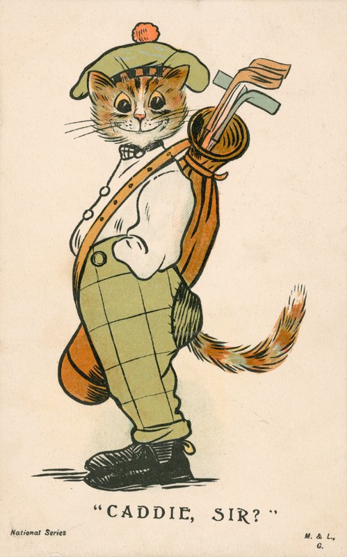 Katt, skotsk golfcaddie (färg litho) av English School