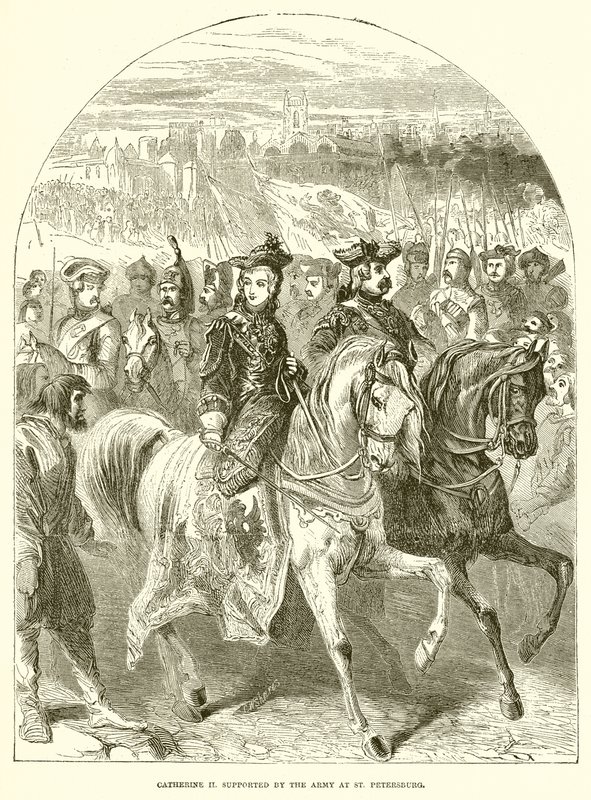Katarina II. understödd av armén i St. Petersburg av English School