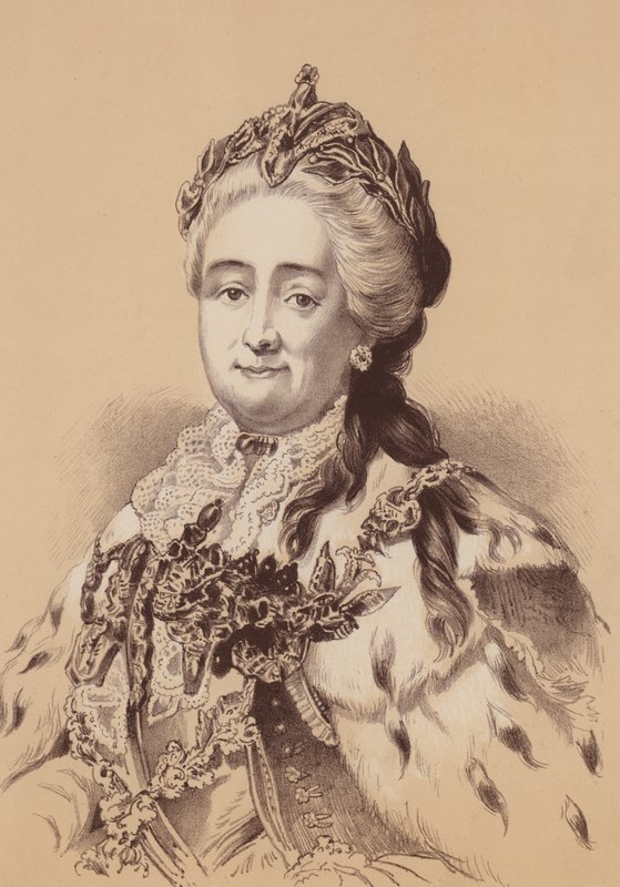 Katarina den stora, kejsarinna av Ryssland (litografi) av English School