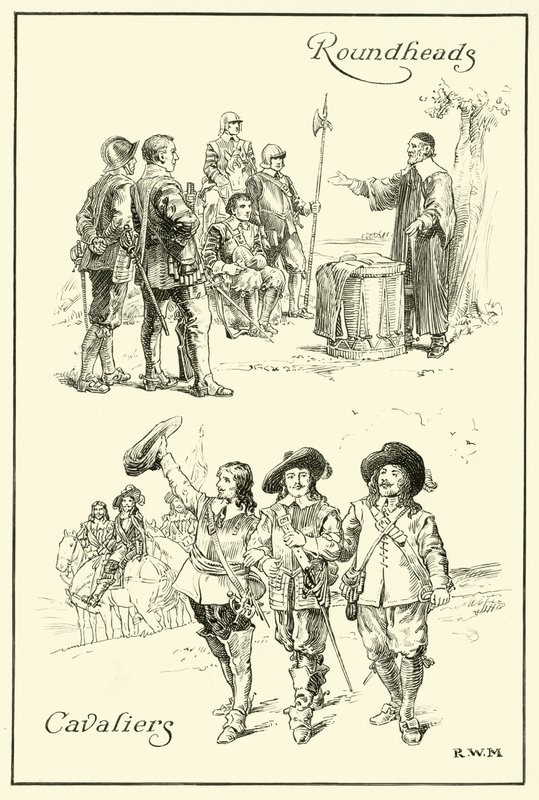 Cavaliers och Roundheads (bläck på papper) av English School