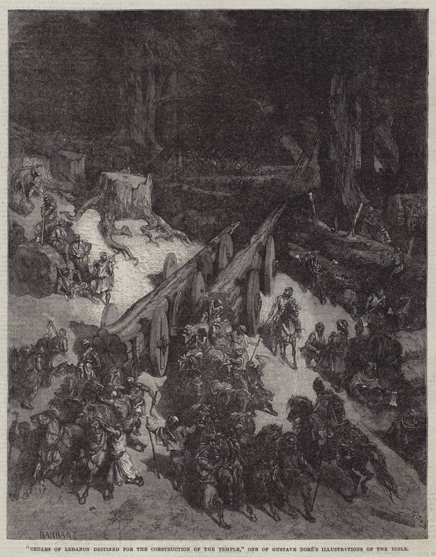 "Libanons cedrar avsedda för byggandet av templet," En av Gustave Dores illustrationer av Bibeln (gravyr) av English School