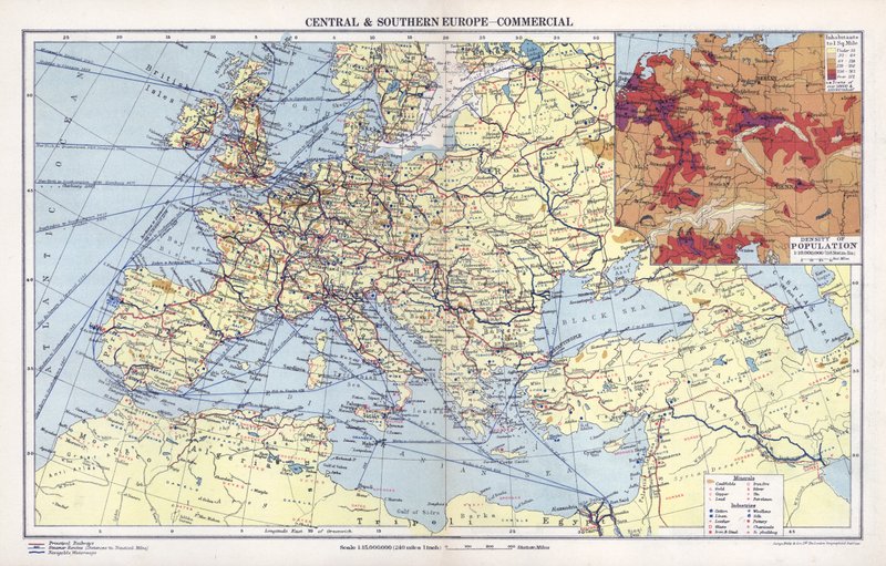 Central- och Sydeuropa, kommersiellt tryck (färglitografi) av English School