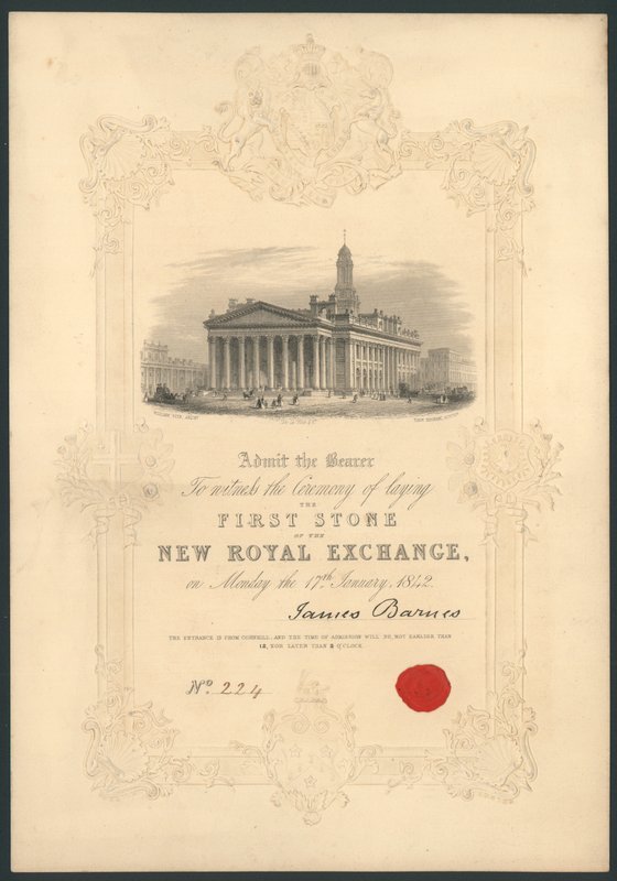 Ceremoni för att lägga den första stenen till New Royal Exchange, London, den 17 januari 1842 av English School