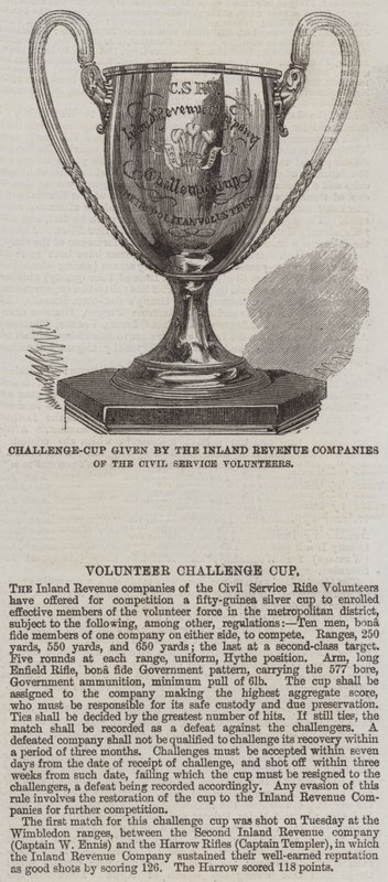 Challenge-Cup ges av Inland Revenue Companies of the Civil Service Volunteers (gravyr) av English School