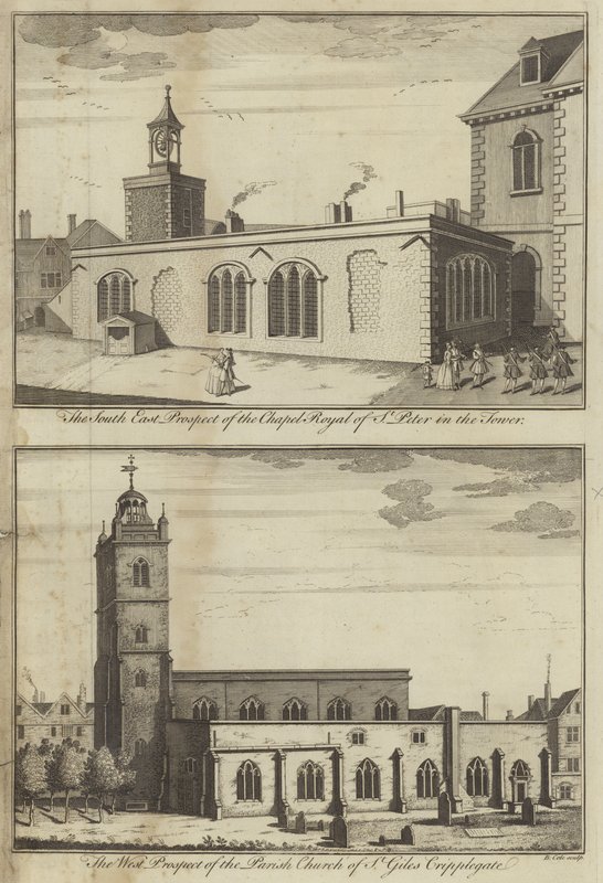 Chapel Royal of St Peter i Towern och Church of St Giles Cripplegate, London av English School
