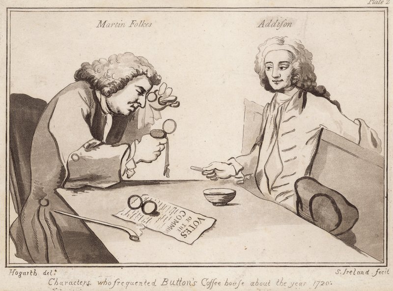 Karaktärer som besökte Buttons Coffee House omkring år 1720-talet; Martin Folkes, Addison av English School