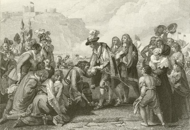 Charles II landar i Dover av English School
