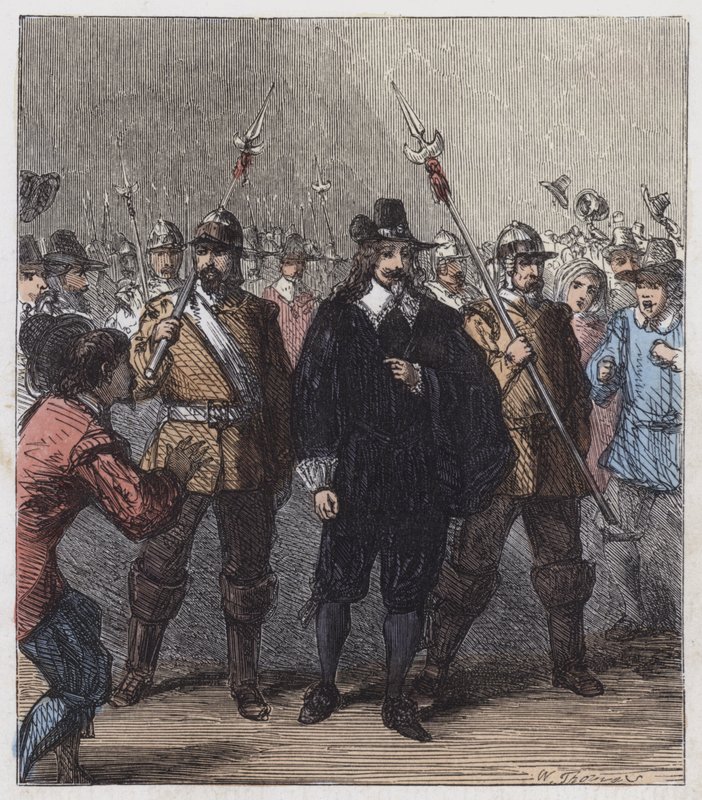 Charles I, förd till fängelset (färgad gravyr) av English School