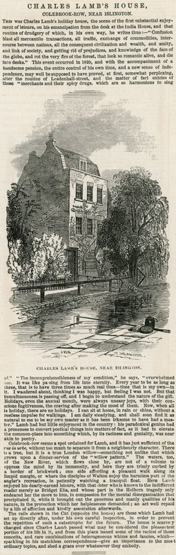 Charles Lambs House, nära Islington av English School