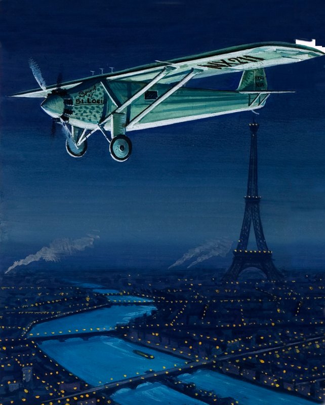 Charles Lindberghs Ryan-monoplan, Spirit of St Louis, flyger över Paris av English School