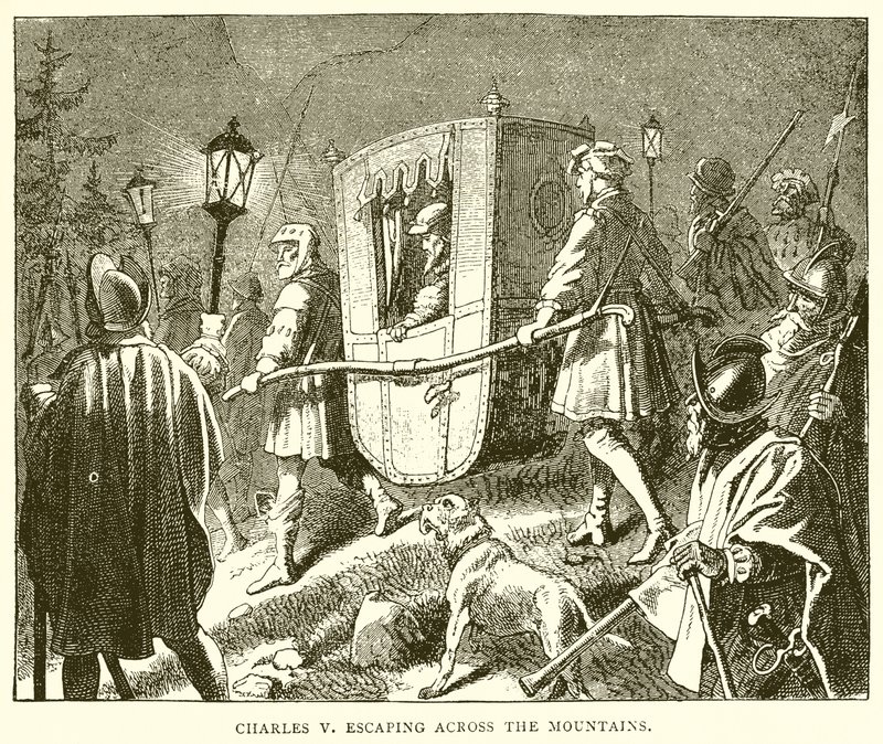 Charles V flyr över bergen av English School