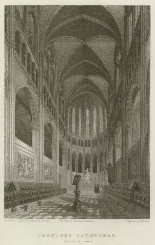 Chartres katedral, utsikt över kören (gravyr) av English School