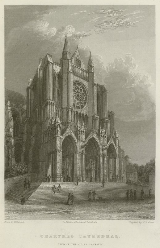 Chartres katedral, utsikt över södra tvärskeppet (gravyr) av English School