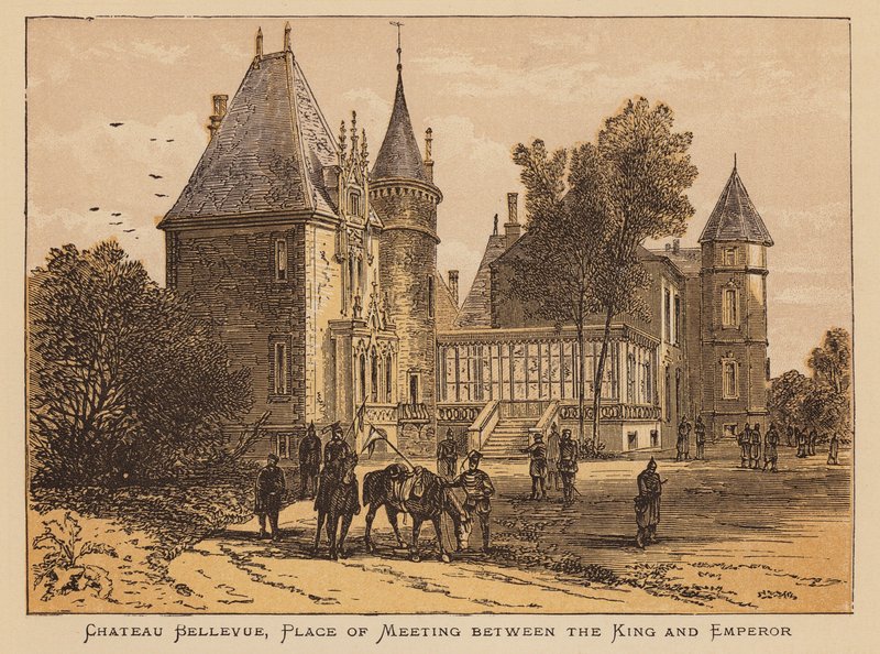 Chateau Bellevue, platsen för mötet mellan kungen och kejsaren (kolorerad gravyr) av English School