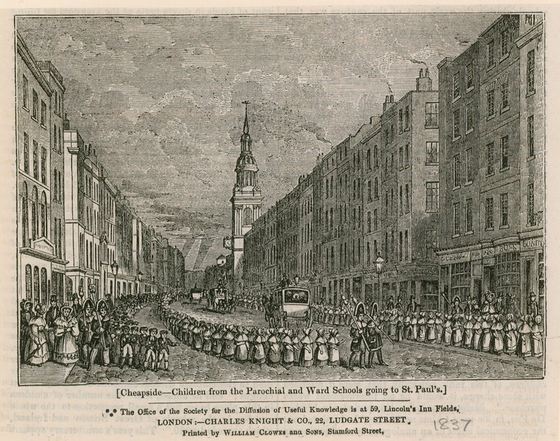 Cheapside - Barn från Parochial och Ward Schools går till St Pauls, 1837 av English School