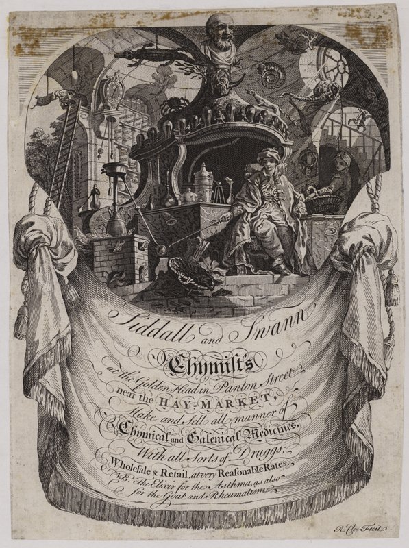 Kemister och drogister, Siddall och Swan, handelskort av English School