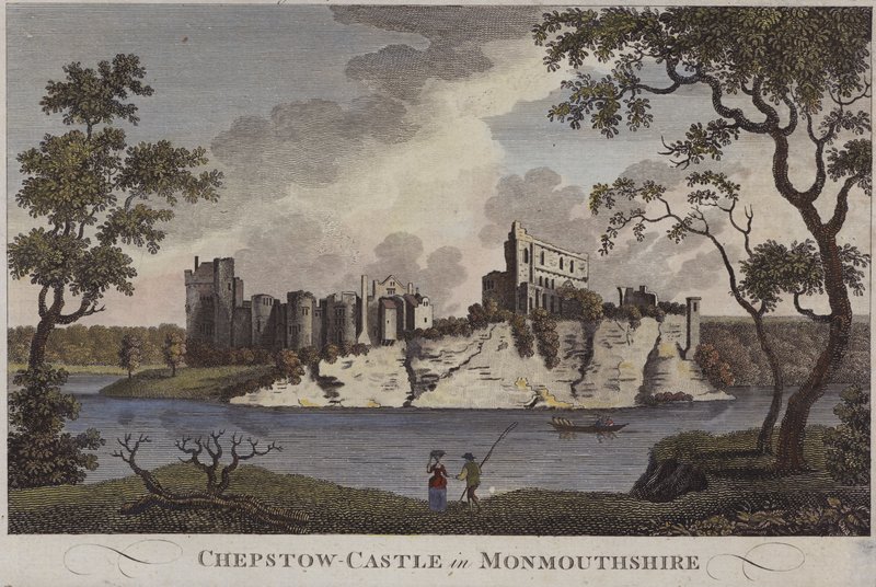 Chepstow Castle, Monmouthshire (färgad gravyr) av English School