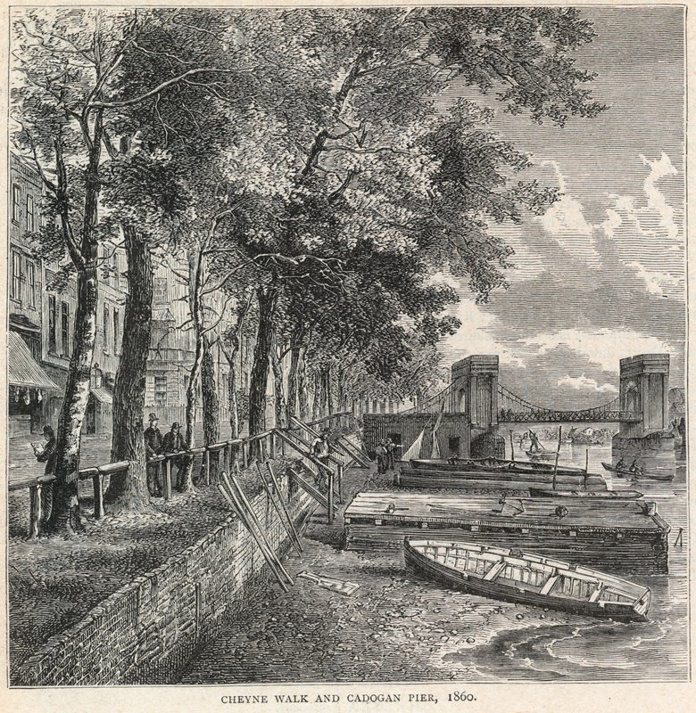 Cheyne Walk och Cadogan Pier, 1860 av English School