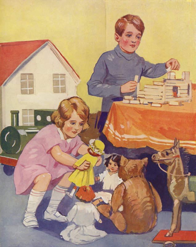 Barn som leker (färg litho) av English School
