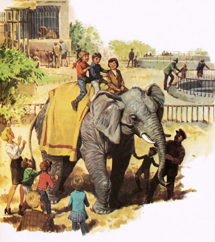 Barn som rider Jumbo på London Zoo av English School