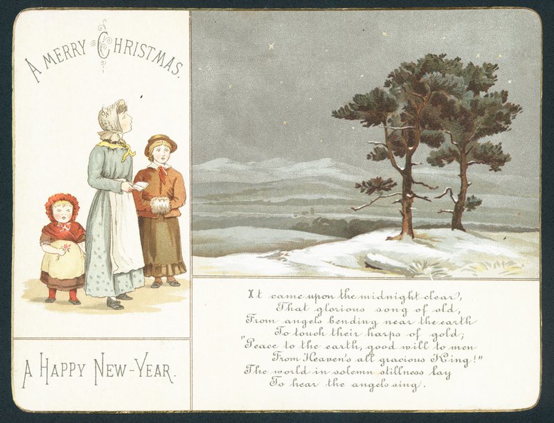 Barn som väntar i snön, nyårskort av English School