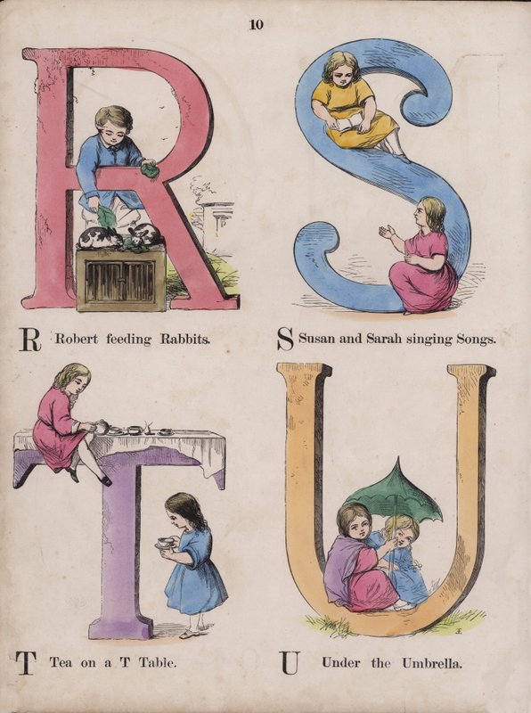 Barnalfabetet (färgad gravyr) av English School