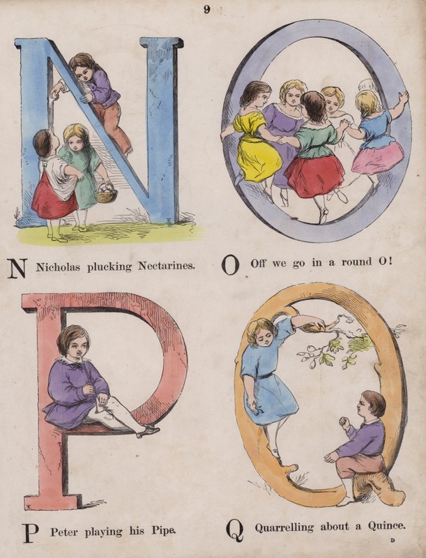 Barnalfabetet (färgad gravyr) av English School