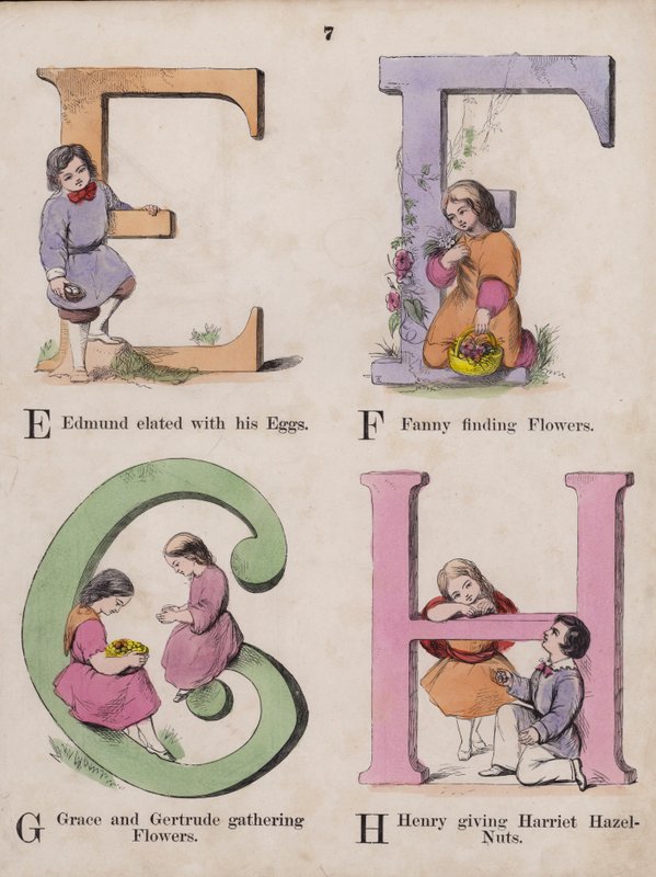Barnalfabetet (färgad gravyr) av English School