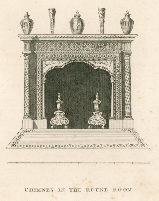 Skorsten i det runda rummet, Strawberry Hill, Twickenham, London av English School