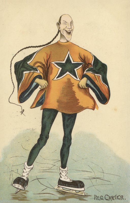 Kinesisk man, skridskoåkning (färg litho) av English School