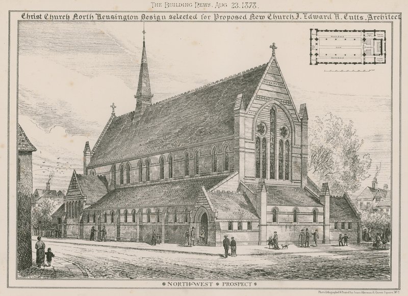 Christ Church, North Kensington: design vald för föreslagen ny kyrka av English School