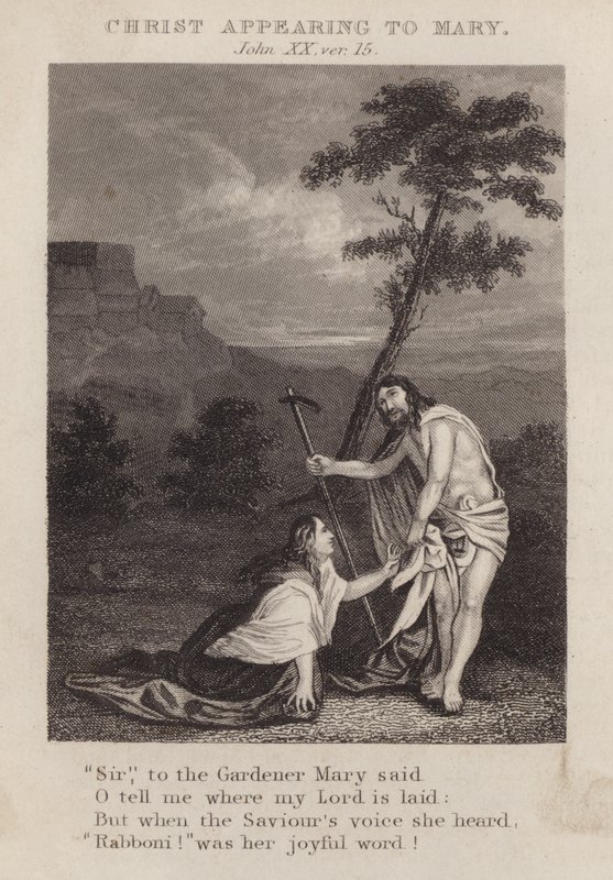 Kristus visar sig för Maria, Johannes XX, ver 15 (gravyr) av English School