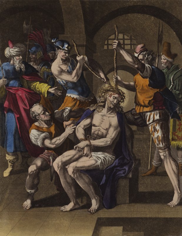 Kristus krönt med törnen (färg litho) av English School