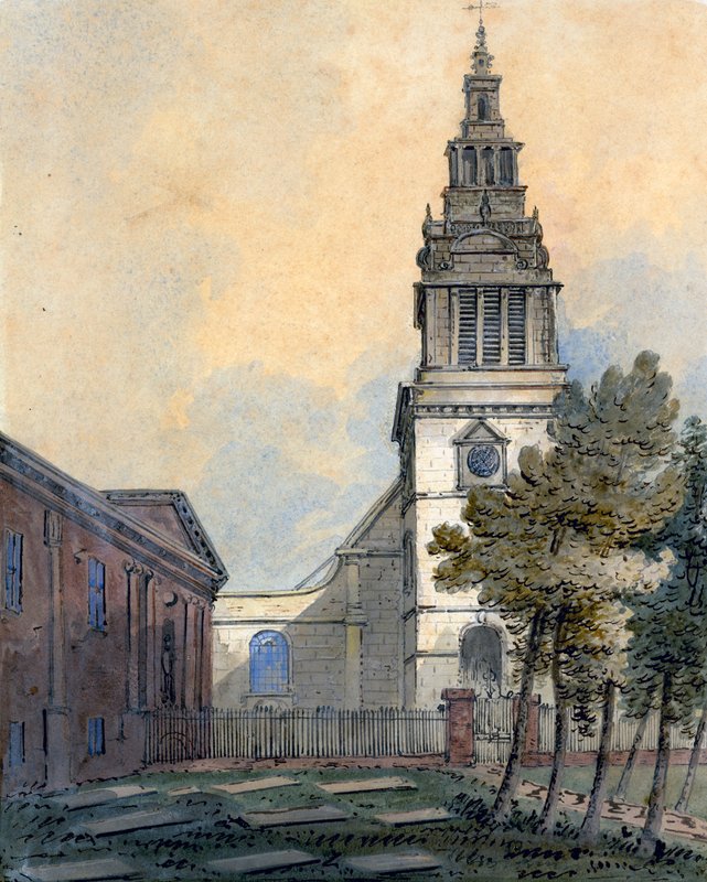 Christchurch, Newgate Street, London (wc på papper) av English School