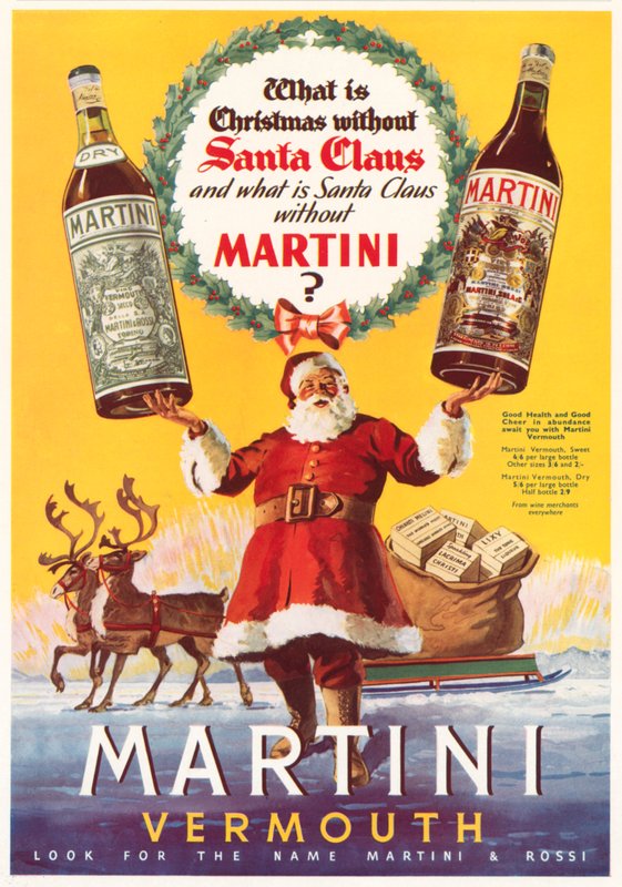 Julreklam för Martini vermouth (färg litho) av English School