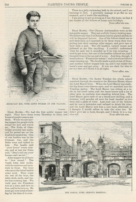 Christs Hospital och ett porträtt av en elev av English School