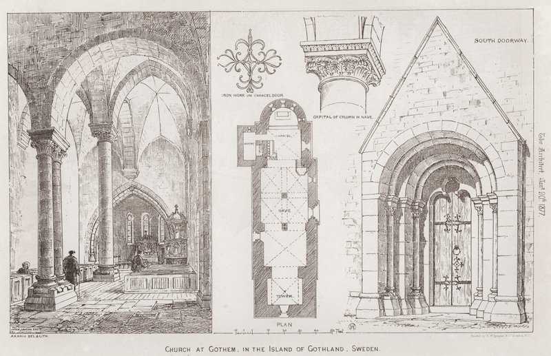 Kyrka i Gotham, på Gotland, Sverige (gravyr) av English School