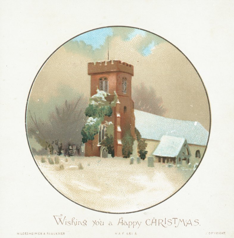 Kyrka i snön, julkort av English School