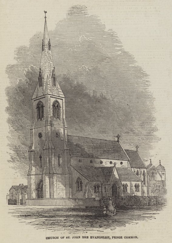 Johannes evangelistens kyrka, Penge Common (gravyr) av English School