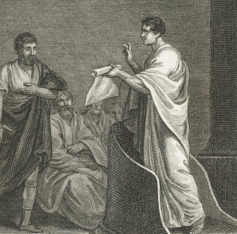 Cicero anklagar Catiline i senatsbyggnaden (gravyr) av English School