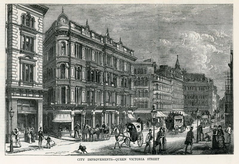 Stadsförbättringar - Queen Victoria Street, London av English School