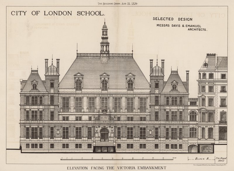 City of London School; höjd mot Victoria Embankment av English School